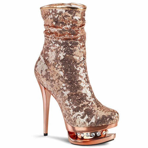 6" Rose Gold Ruched Sequin Ankle BootsBlondie-R-1009, by Pleaser