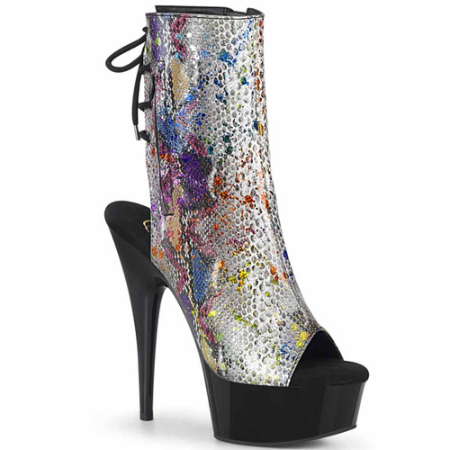 Delight-1018SP, 6" Open Toe/Heel Ankle Boots with Snake Print by Pleaser