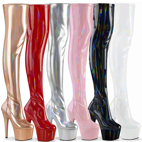 Adore-3000HWR, 7" Thigh High Hologram Boots by Pleaser USA