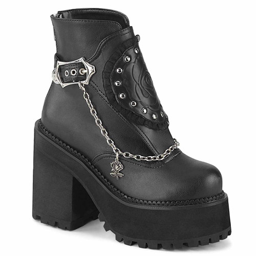 Assault-55, Platform Ankle Boots with Hanging Chain by Demonia