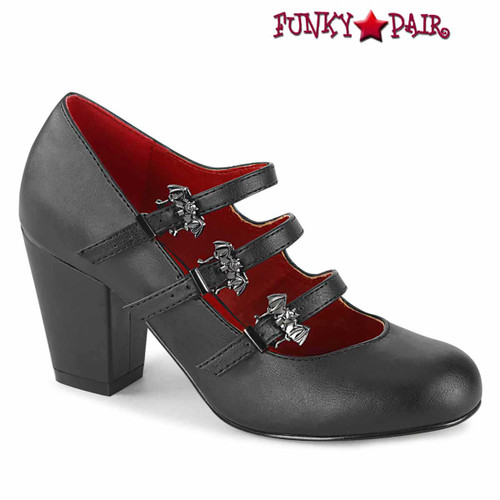 VIVIKA-38, Maryjane with Bats Buckles Black Vegan Leather by Demonia