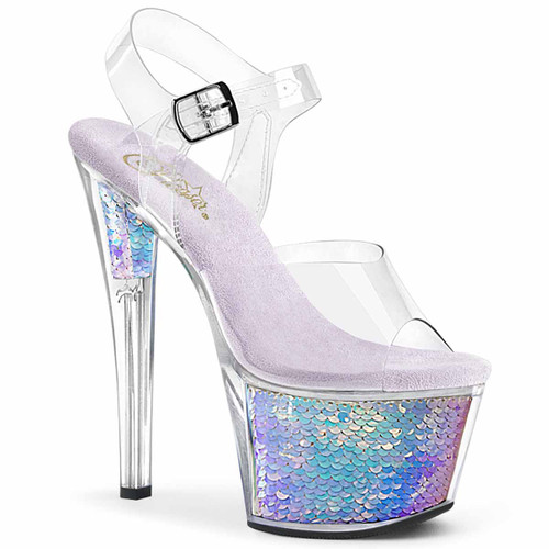 SKY-308MC, 7" Ankle Strap with Holographic Mermaid Scales by Pleaser USA