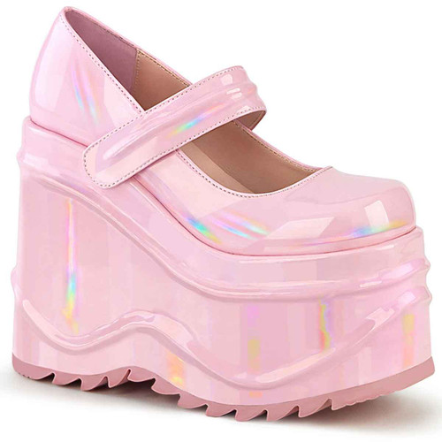 WAVE-32, 6 Inch Baby Pink Wedge Maryjane Baby Pink Platform by Demonia
