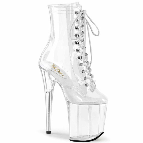 FLAMINGO-1020C, 8" Clear Platform Ankle Boots by Pleaser USA