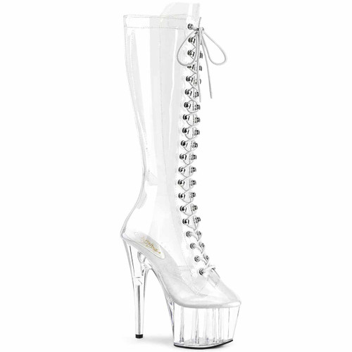 Pleaser | ADORE-2020C, 7" Clear Knee High Platform Boots