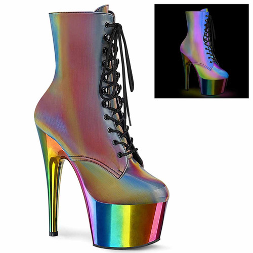 Pleaser | Adore-1020RC-REFL, 7" Rainbow Reflective Ankle Boots