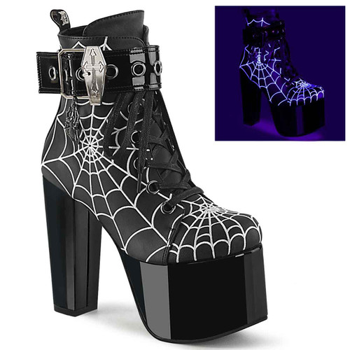 Torment-51, Spider Web Platform Ankle Boot By Demonia