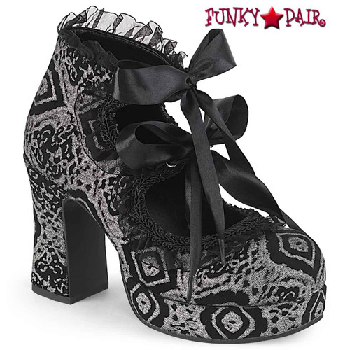 Gothika-53, Blk-Silver Faux Nubuck Leather Platform Lace-Up Shoes By Demonia