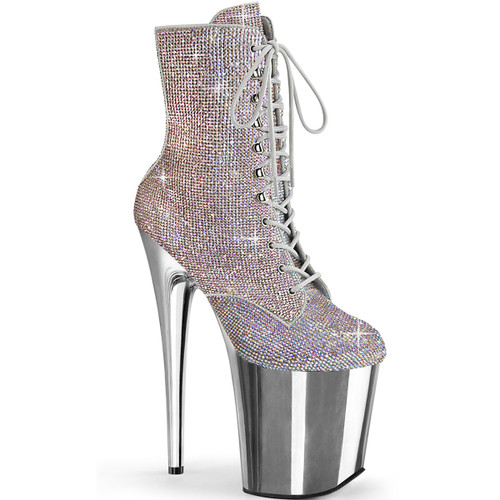 Flamingo-1020CHRS, 8" Multi Color Rhinestones Ankle Boots By Pleaser USA