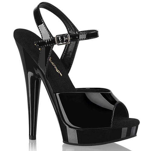 SULTRY-609, 6" Black Platform Ankle Strap Sandal By Fabulicious