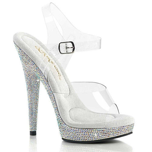 SULTRY-608DM, 6" Rhinestones Platform Ankle Strap Sandal By Fabulicious