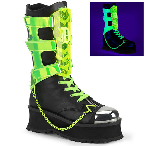 GRAVEDIGGER-255, Men's UV Reactive Knee High Boot By Demonia