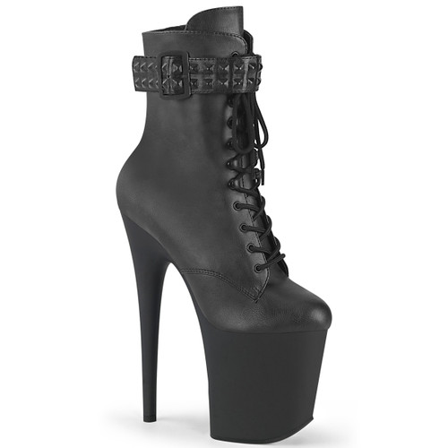 FLAMINGO-1020STR, 8" Heel Lace-Up Ankle Boot By Pleaser