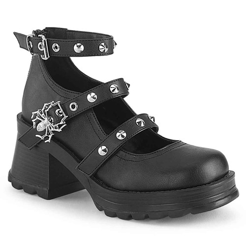 Bratty-30, Triple Strap Maryjanes Spider Buckle By Demonia