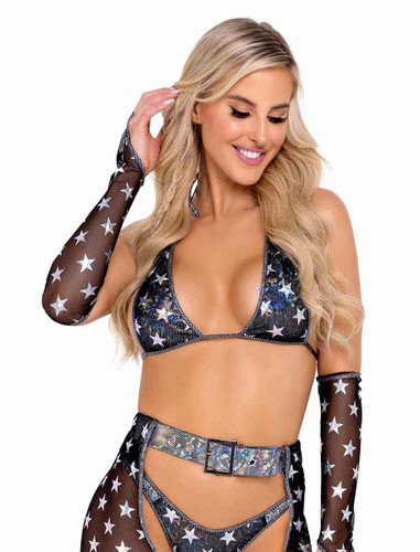 R-6163 - Pair of Stars Printed Elbow Length Gloves By Roma