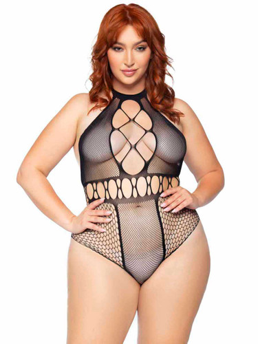 LA81639X, Plus Size Multi Net Bodysuit by Leg Avenue