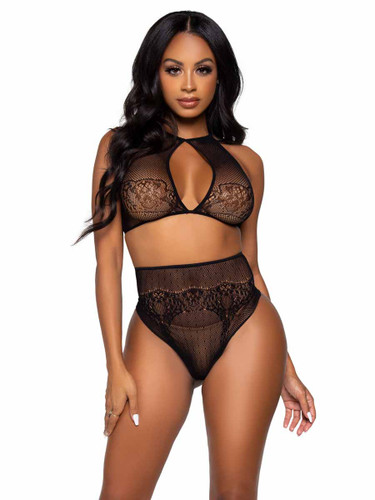 LA81646, Dotted Net Halter and High Waist Thong by Leg Avenue