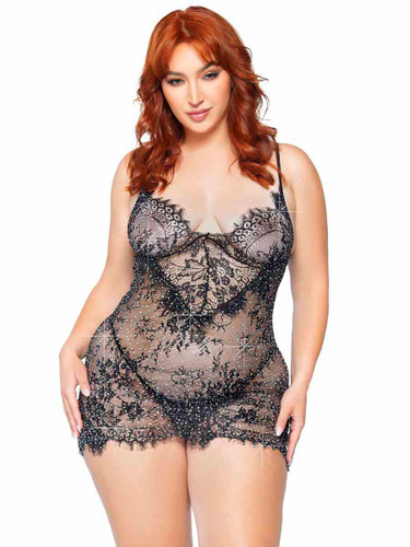 LA86955X, Plus Size Lace and Rhinestone Mini Dress by Leg Avenue