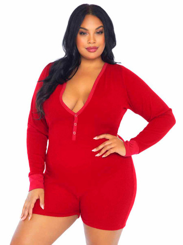 LA86649X, Plus Size Brushed Rib Red Romper by Leg Avenue