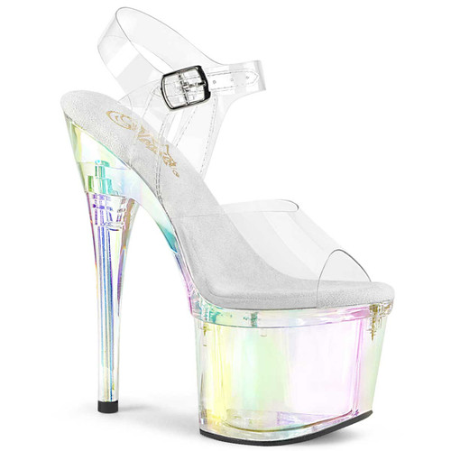 ESTEEM-708RBP, 7" Clear Holographic Plattform Sandals By Pleaser