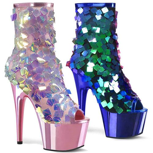 ADORE-1031SSQ, Square Iridescent Sequins and Chrome Plated Platform By Pleaser