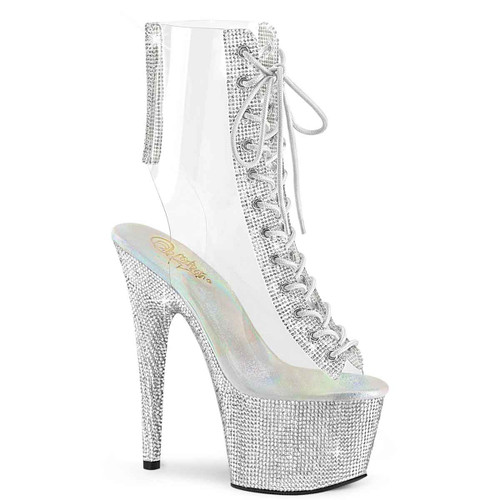 BEJEWELED-1016C-2-7, 7" Clear Open Toe/Heel Rhinestones Ankle Boots By Pleaser USA