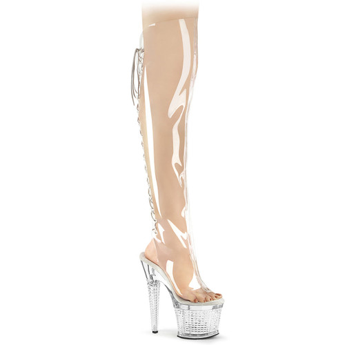 SPECTATOR-3019C  7" Stripper Clear Thigh High Boot By Pleaser USA