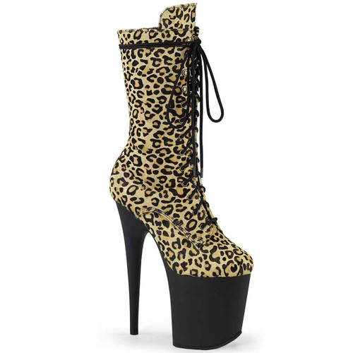 FLAMINGO-1050LP  8" Leopard Print Pony Hair Mid Calf Boot By Pleaser USA