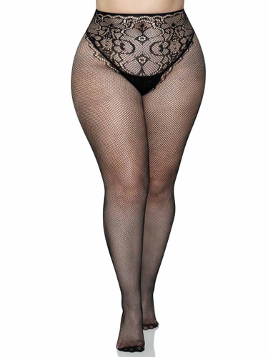 LA-9282X, Plus Size French Fishnets with Faux Lace Up by Leg Avenue