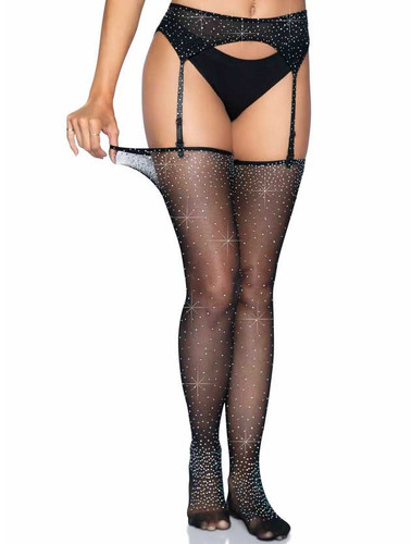 LA-1950, Rhinestone Micro Net Stocking and Garter Belt Set by Leg Avenue