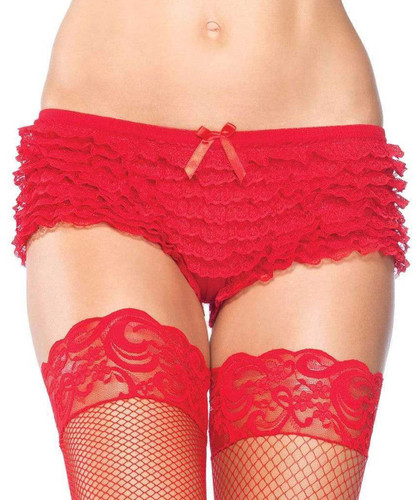 LA-2985, Red Micromesh Lace ruffle tanga shorts