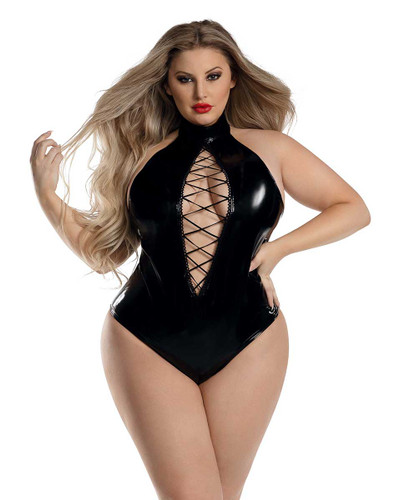 FR6154X, Plus Size Lace up Bodysuit