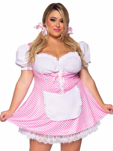 LA86987X, Plus Size Apron Gingham Dress By Leg Avenue