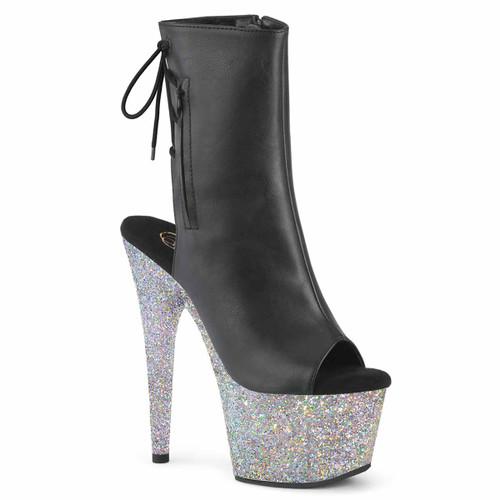 ADORE-1018LG, 7 Inch Open Toe and Back with Glitter Platform Boots By Pleaser USA