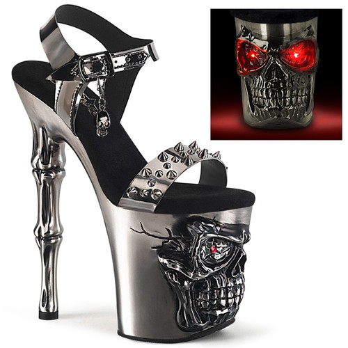 RAPTURE-808-LT, 8 Inch Skull Sculpted Platform Ankle Strap Sandal 