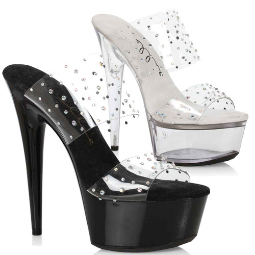 609-Misty, 6 inch Double Strap with Rhinestones Slide By Ellie Shoes