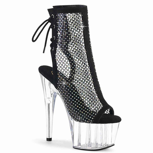 Adore-1018RM, Rhinestones Mesh Fabric Platform Boots By Pleaser