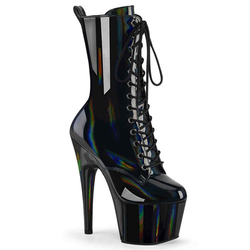 Adore-1040WR-HG, Black Platform Holographic Ankle Boots By Pleaser USA