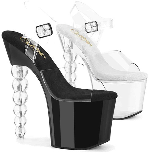 Bliss-708, 7" Clear Stacked Bead Heel Platform Ankle Strap Sandal  By Pleaser USA
