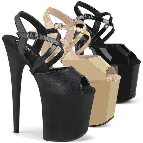 Flamingo-824, 8" Ankle Strap Platform with Criss Cross Straps By Pleaser USA