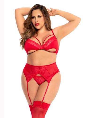 MA8726X, Plus Size Heart Lace Bra Set by Mapale