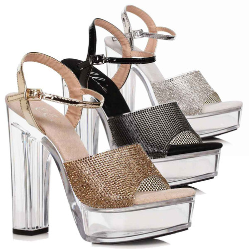 675-LARISSA, Chunky Heel Rhinestones Sandal By Ellie Shoes