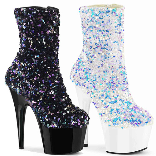 ADORE-1042SQ, Sequin Ankle Boots By Pleaser