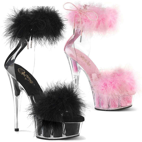 DELIGHT-624F, 6" Marabou Ankle Cuff Sandal By Pleaser USA
