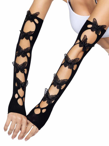 LA2674, Black Cut Out Butterfly Arm Warmers by Leg Avenue