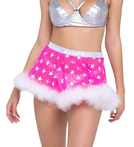 R-6271 - Sheer Stars Marabou Pink Skirt