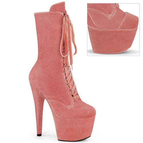 Pleaser ADORE-1045VEL, 7" Pink Velvet Ankle Boots
