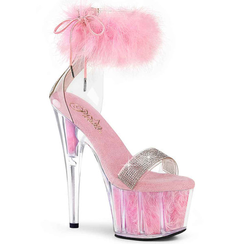 ADORE-727F, 7" Marabou Ankle Cuff Sandal with Rhinestones Strap By Pleaser