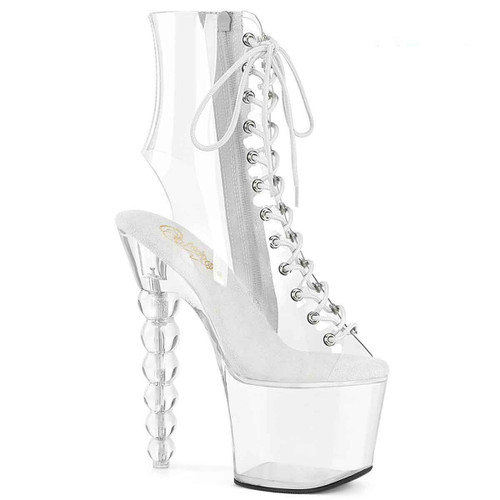 BLISS-1016C, 7" Bead Heel Clear Ankle Boots By Pleaser