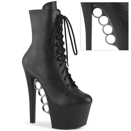 KNUCKS-1020, 7" Ankle Boots with Brass Knuckles By Pleaser